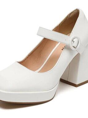Women 4 Inches High Platform Mary Jane Shoes Chunky Block Heels